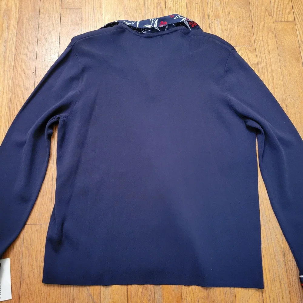 Alfred Dunner Cote DAzur Navy Blue Floral Layered Cardigan Sweater‎ M Grandma